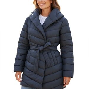 Diana Gallesi Italian Puffer Coat in Midnight Navy